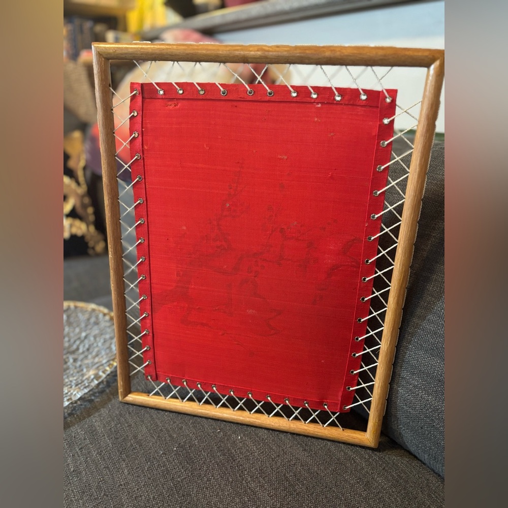 Vintage Hand-Painted Asian Silk Butterfly Artwork in Bamboo Laced Frame | 18x13 - Picture 14 of 16